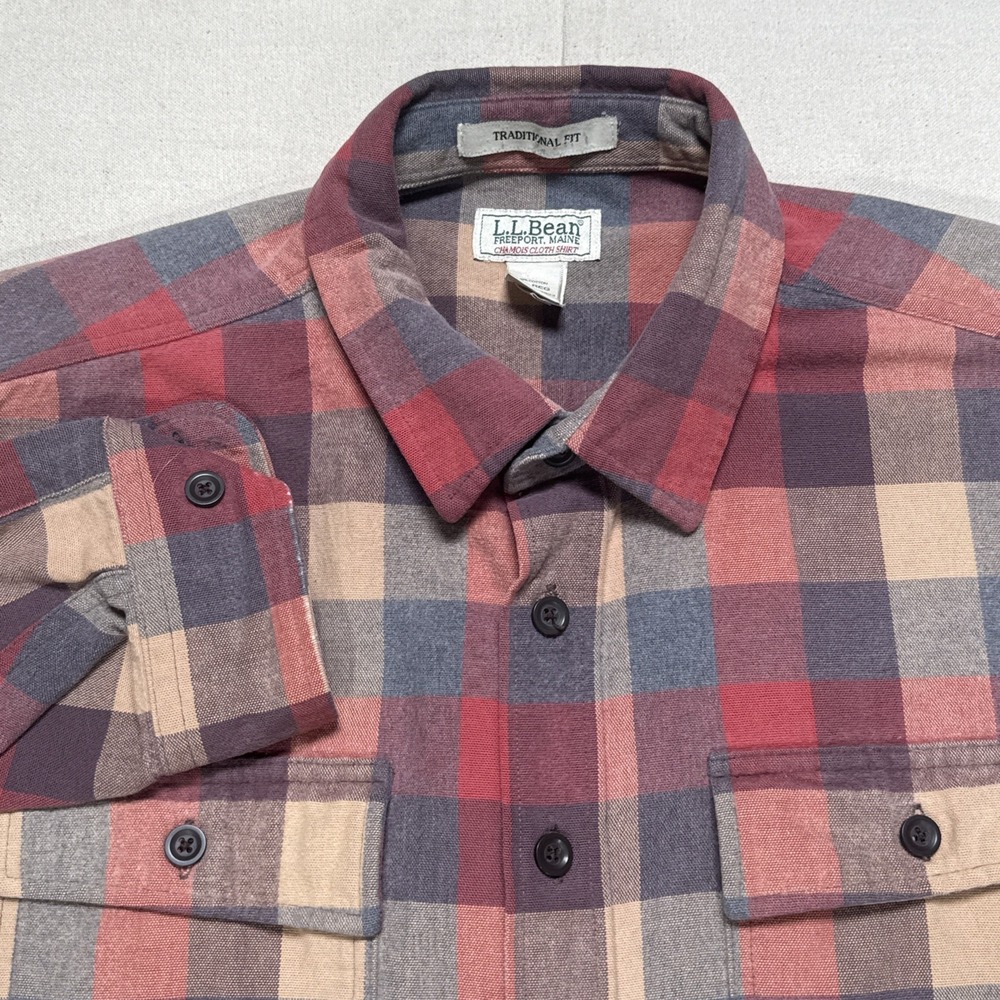 LL Bean Chamois Cloth Shirt Mens XL Plaid Freeport Maine Tag Flannel Button Up